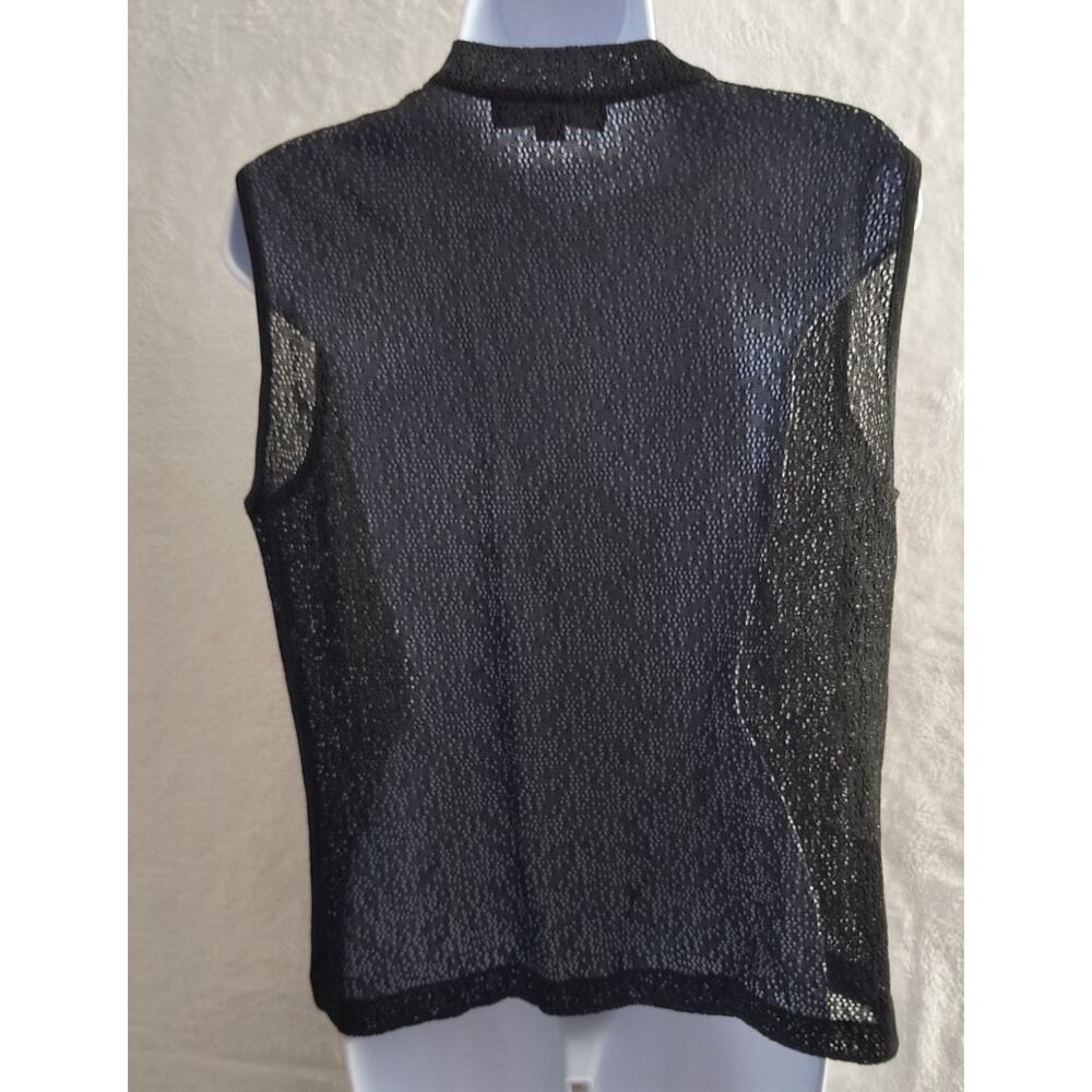 St. John Basics Knit Sleeveless Top Women's Sz L Black Open-Weave Classic Staple - Picture 13 of 16